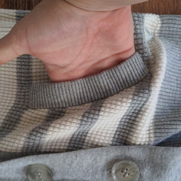 American Eagle Grey Stripe Thermal Sweater Long Cardigan AE Tunic Vintage Preppy - Picture 10 of 10